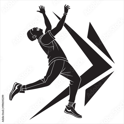 happy laughing person silhouette celebrating with arms raised in excitement