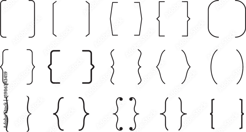 Εκτύπωση καμβά Bracket collection: An organized assortment of diverse brackets, meticulously arranged, presenting various forms and styles, ideal for a design, coding or mathematical purpose
