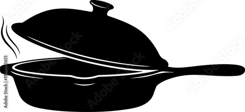 Silhouette of steaming cooking pot.