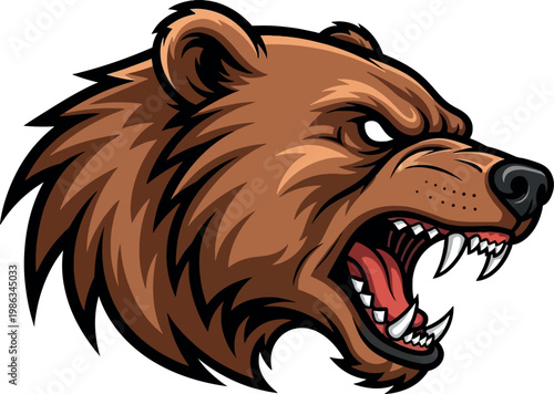 Fierce Roaring Grizzly Bear Head Mascot in Full Color for Sports Team Logo, Badge, Athletic Club, and Aggressive Animal Graphic Design Projects