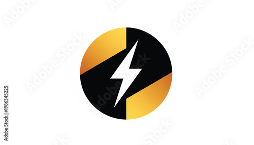 Lightning bolt logo icon with black and gold circular design for energy, power, and fast electricity branding