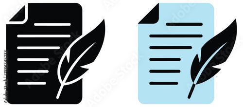 Pen and parchment paper icon set writing sign symbol, handwritten document and creative writing concept, note taking and historical manuscript