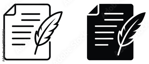 Pen and parchment paper icon set writing sign symbol, handwritten document and creative writing concept, note taking and historical manuscript