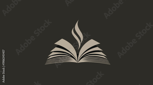Elegant open book graphic with pages spread and a light plume rising, representing education, wisdom, knowledge, and spirituality.