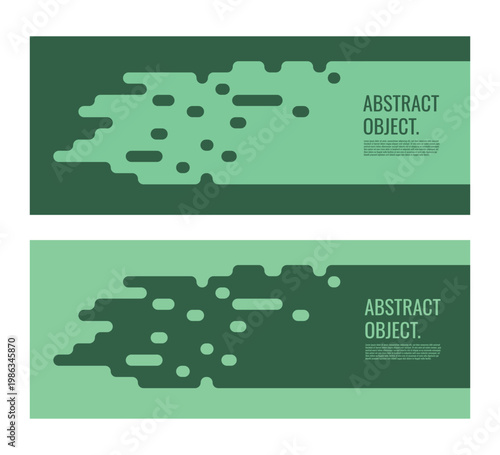 Two abstract horizontal banners in green tones with a geometric pattern.
The design uses elements with rounded edges to create a transition or disintegration effect.
Vector templates for web design, p