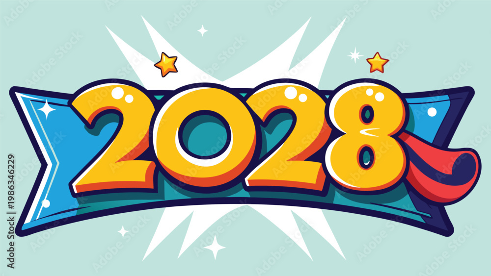 Fototapeta premium A colorful and festive graphic celebrating the arrival of the year 2028 with bold numbers and cheerful design elements to symbolize a new beginning and excitement for the future