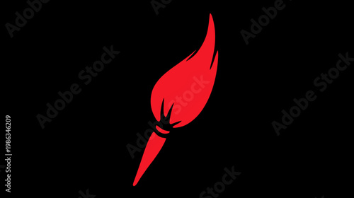 Stylized Red Flame Icon on Black Background. Graphic Element Representing Fire, Passion, Energy, Light, or a Torch Symbol.