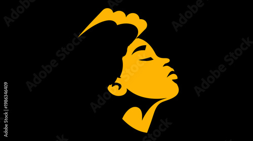Stylized golden silhouette profile of a young Black woman looking up, minimalist graphic illustration on a dark background