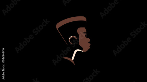 Animated minimalist profile of a young person with dark skin and a modern fade haircut on a black background. Flat design vector avatar concept.