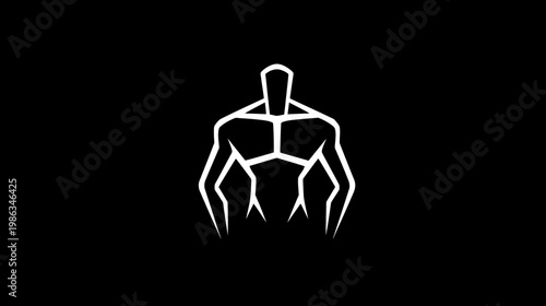 Abstract geometric human torso outline on black. Stylized muscular body, fitness, strength, and power concept. Minimalist athletic figure.