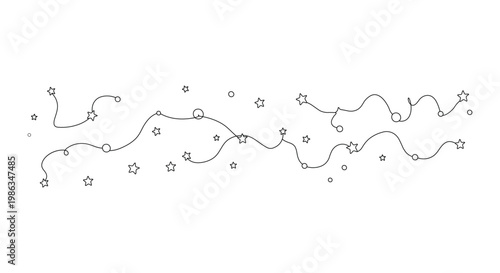 Whimsical line art border with stars and circles decoration