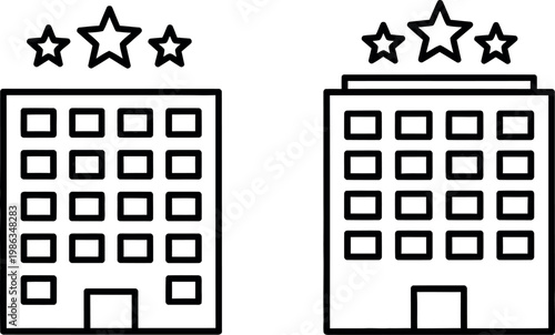 Hotel buildings with star ratings a simple line art illustration