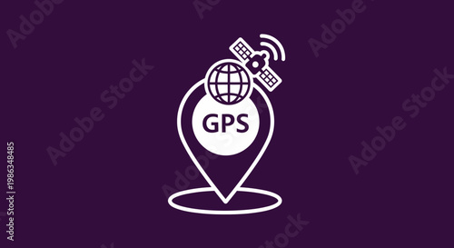 GPS Global Positioning System icon. Satellite navigation, location tracking, and mapping technology concept with pin and globe.