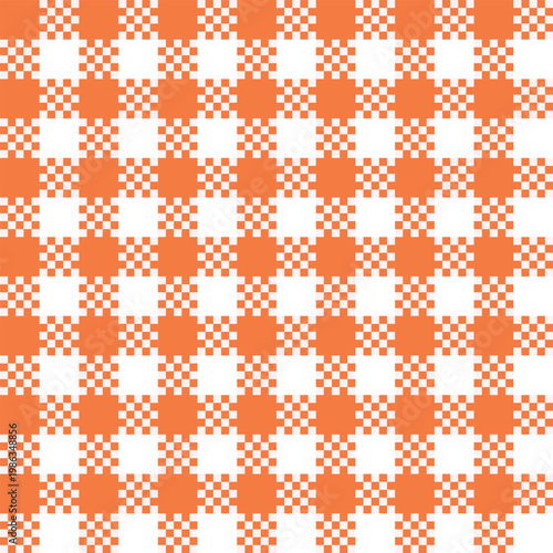 Orange White Gingham Plaid Seamless Pattern Background