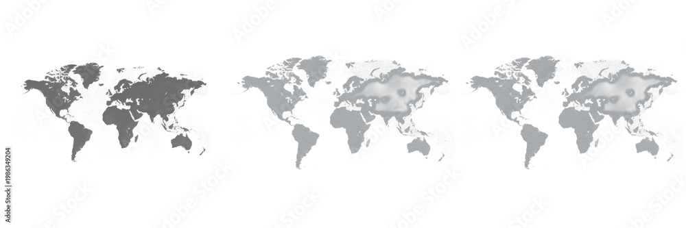 Fototapeta premium Grey World Map PNG Cutout - Isolated Global Geography Graphic on Transparent Background for Travel and Business Info Design Assets