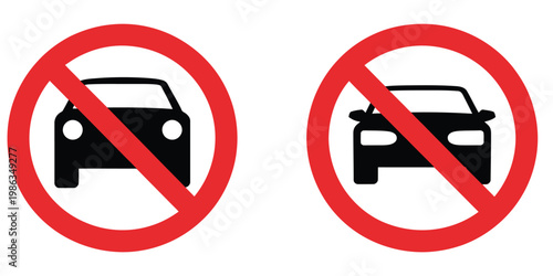 Prohibition sign car forbidden icon set cars prohibition signs prohibited, vehicle restriction and traffic control warning symbol collection, no car entry road safety regulation concept vector