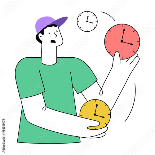 A flat style illustration depicting balancing time