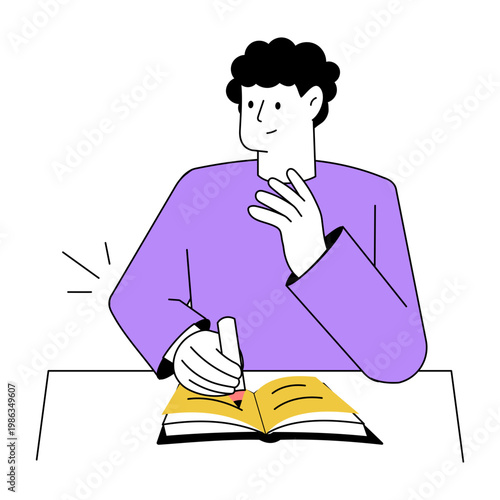 A flat style illustration depicting writing practice