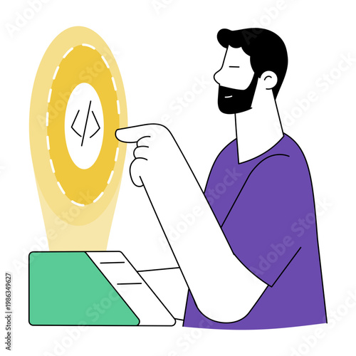 A flat style illustration depicting coding