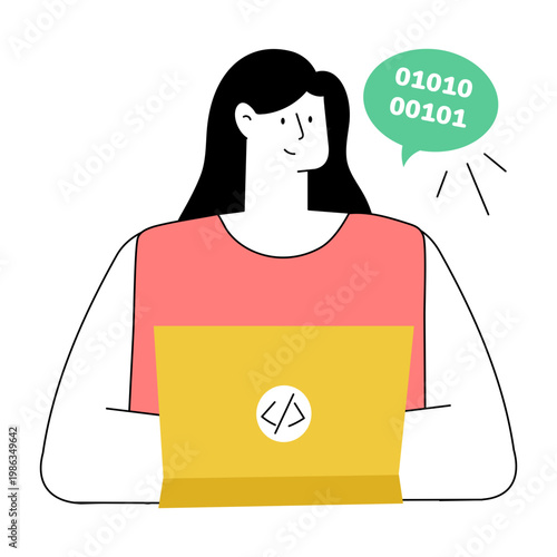 A flat style illustration depicting coding student