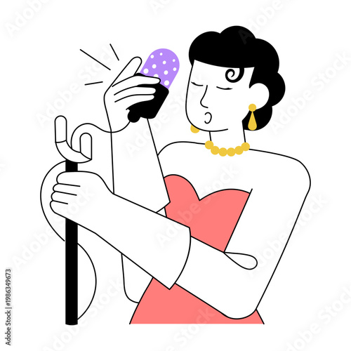 A flat style illustration depicting singer