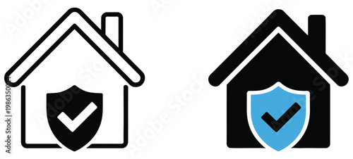 Safe house icon set house insurance icon set home shield icon home security sign house protection symbol, residential safety and property insurance concept vector