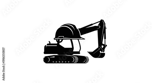 Black silhouette of an excavator machine.