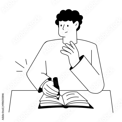 A flat style illustration depicting writing practice