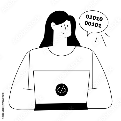 A flat style illustration depicting coding student