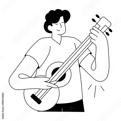 A doodle style illustration showing playing guitar