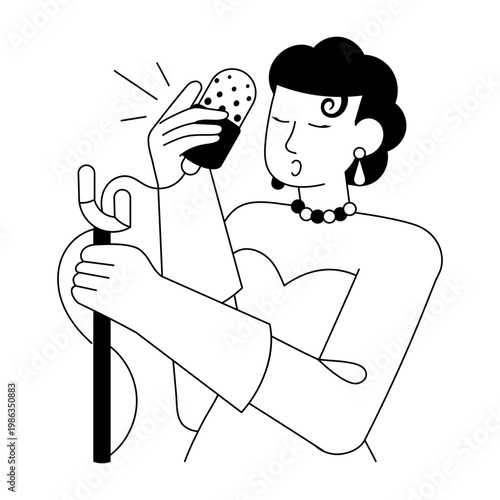 A flat style illustration depicting singer