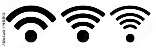 WiFi signal icon set with solid black color and white background featuring wireless, network, internet with connection and data transfer