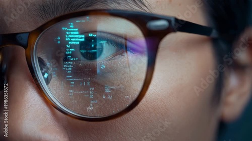 眼鏡レンズの反射にデータが映り日本人の思索が凝縮する