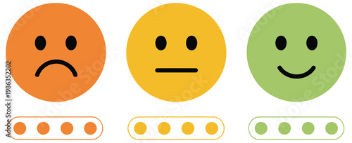 Smiley face icons showing feedback levels with ratings customer satisfaction scale from very bad to excellent colorful emojis for review survey and user experience design, rating system and feedback e