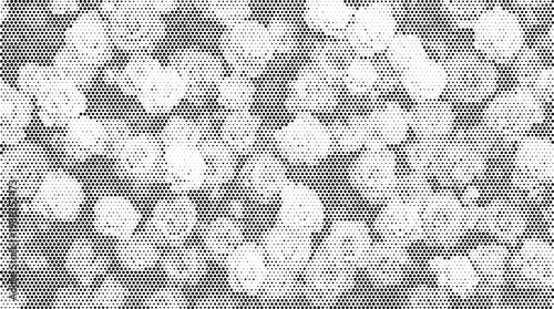 Abstract halftone flower texture overlay with retro dot background design
