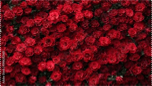 Abstract halftone texture of red roses background with pixelated retro design