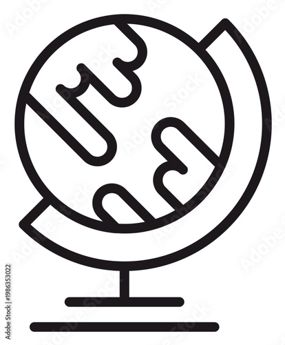 Fotografija Minimalist black line art vector icon of a terrestrial globe on a stand, representing earth, world geography, travel, and education, isolated on a white background for graphic design projects