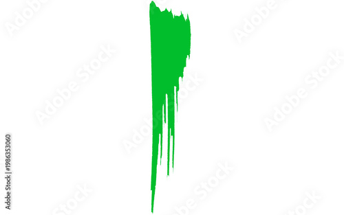 Vibrant green paint drip on white background, vertical dripping paint stroke, abstract neon green liquid splatter, artistic paint smear texture