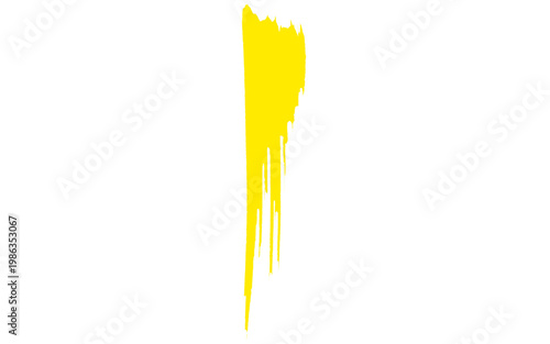 Vibrant yellow paint drip on white background, bright acrylic paint splash with vertical liquid streaks, artistic yellow ink splatter element