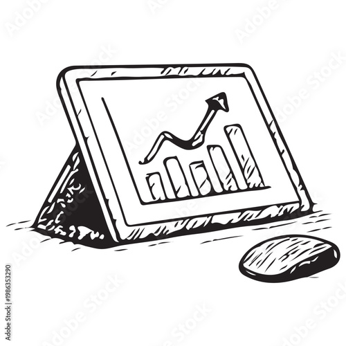 Tablet Device with Keyboard and Analytics Chart for Mobile Business and Digital Workspace