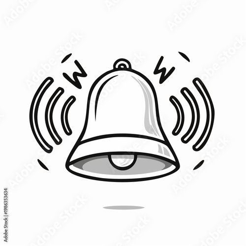 Bell illustration ringing with sound waves in a simple cartoon style