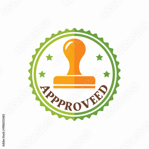 Orange and Green Approved Stamp Emblem, Badge, or Icon