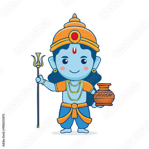Cartoon illustration of a Hindu god holding a trident and a pot