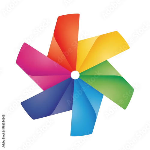 Multicolor pinwheel shape representing motion creativity and playful dynamic energy.
