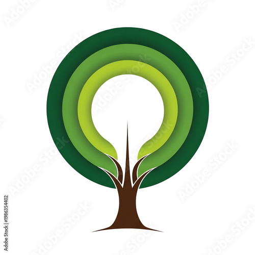 Tree with circular layered canopy representing growth sustainability and balance.