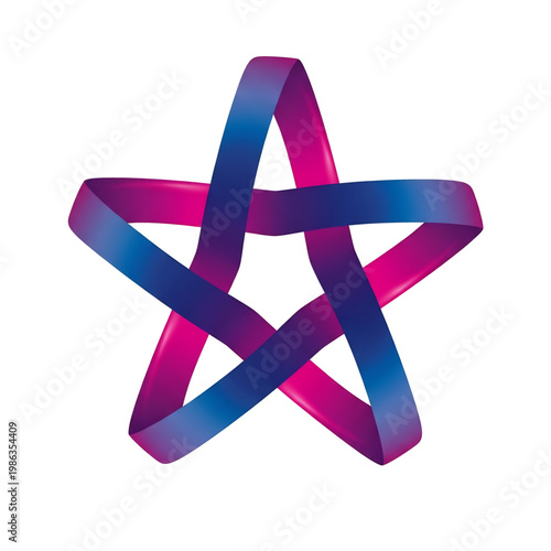 Intertwined ribbon star creating abstract geometric shape of unity and creativity.