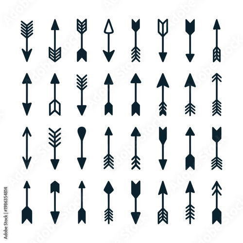 A collection of various arrow icons on a white background