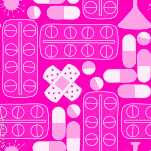 Medicine seamless pills pattern for wrapping paper and doctor clothes and packaging and medical accessories