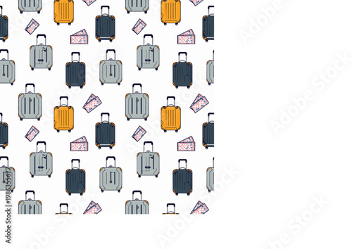  Patrón sin costuras con maletas y elementos de viaje en estilo simple.
