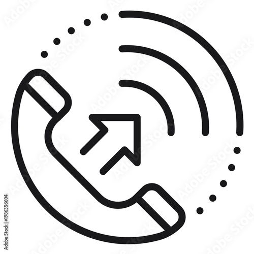 Quadro su tela Outgoing call vector icon featuring a telephone handset with an upward arrow and signal waves inside a circular frame, minimalist black line illustration for communication and contact symbols